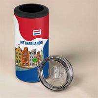 Netherlands Amsterdam 4 in 1 Can Cooler Tumbler with Colorful Canal Houses and National Flag Design - Wonder Print Shop
