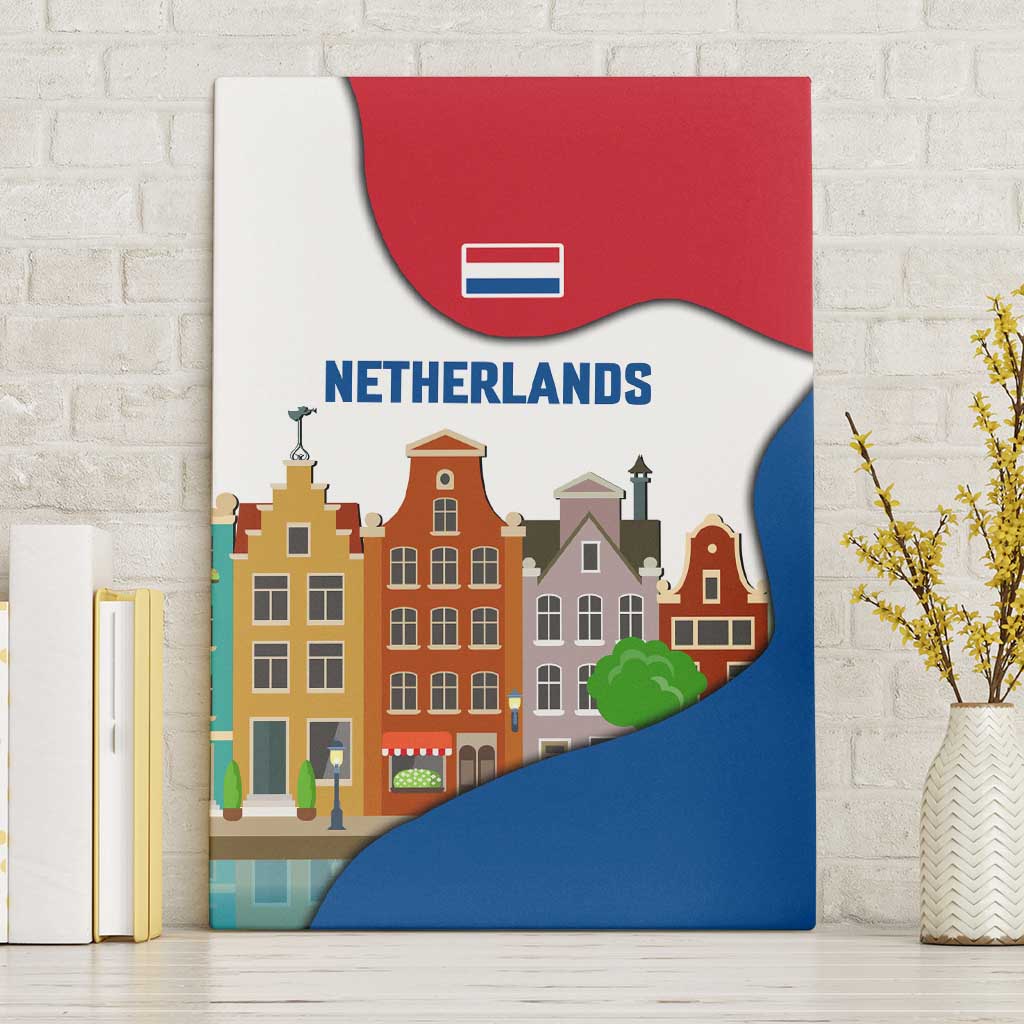 Netherlands Amsterdam Canvas Wall Art with Colorful Canal Houses and National Flag Design - Wonder Print Shop