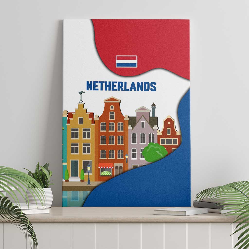 Netherlands Amsterdam Canvas Wall Art with Colorful Canal Houses and National Flag Design - Wonder Print Shop