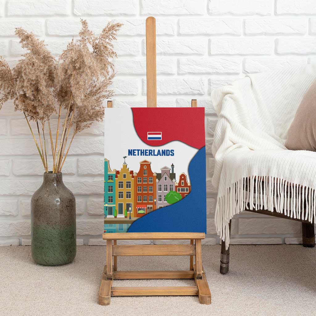 Netherlands Amsterdam Canvas Wall Art with Colorful Canal Houses and National Flag Design - Wonder Print Shop