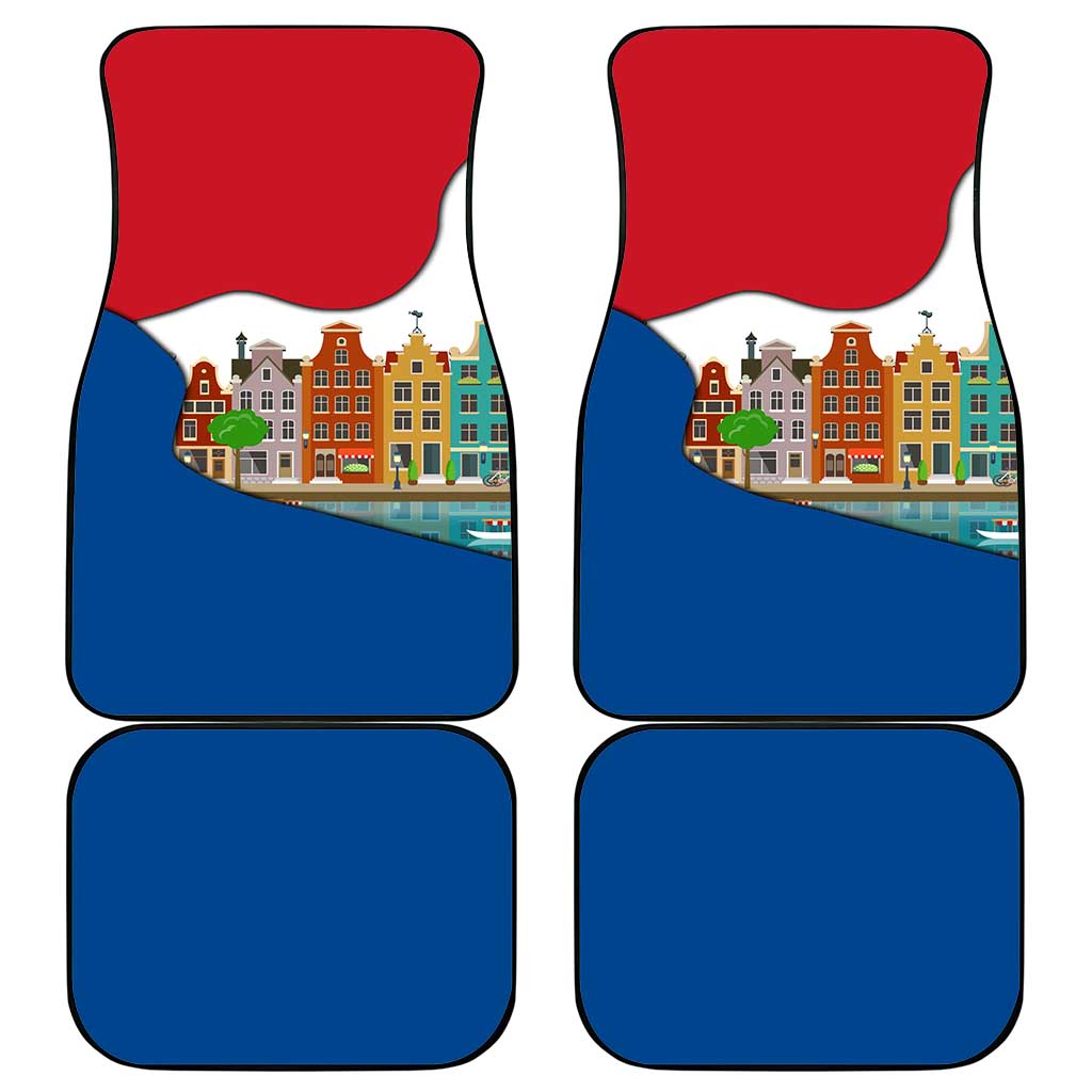 Netherlands Amsterdam Car Mats with Colorful Canal Houses and National Flag Design - Wonder Print Shop