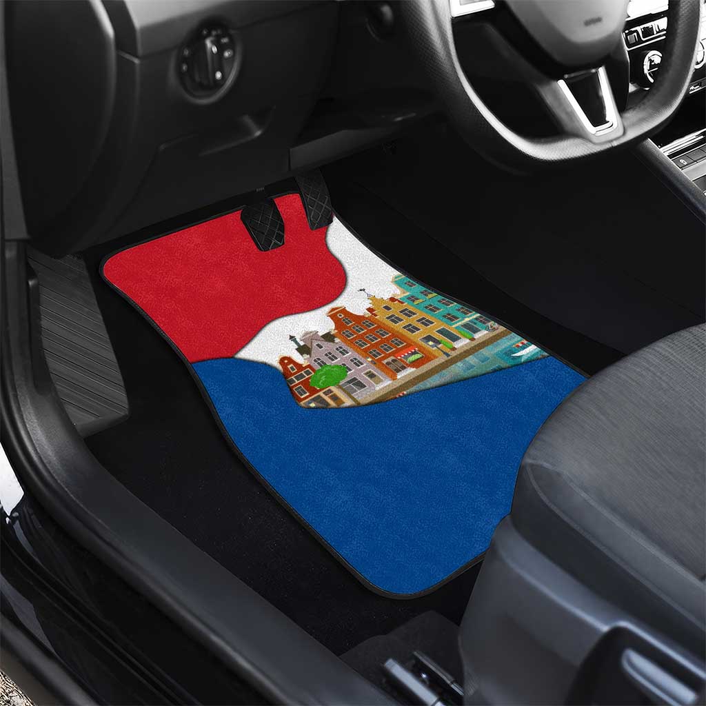 Netherlands Amsterdam Car Mats with Colorful Canal Houses and National Flag Design - Wonder Print Shop