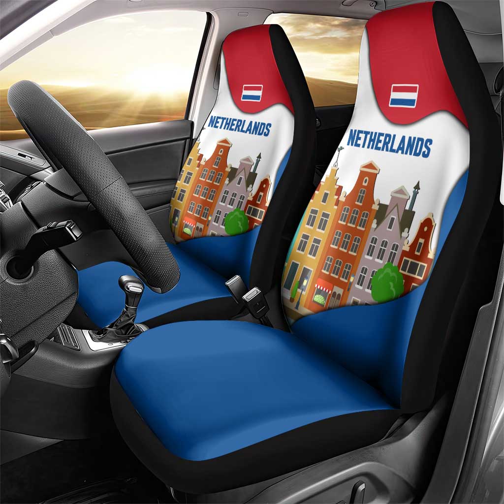 Netherlands Amsterdam Car Seat Cover with Colorful Canal Houses and National Flag Design - Wonder Print Shop