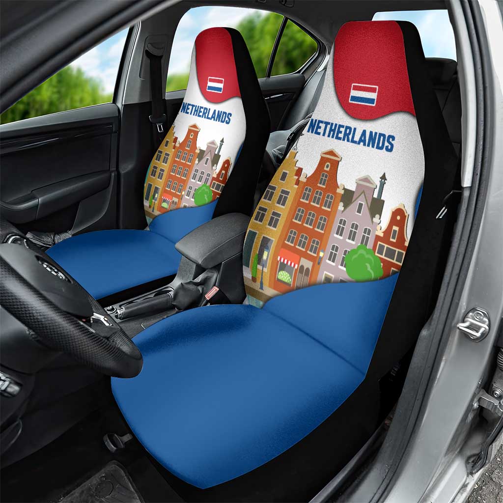 Netherlands Amsterdam Car Seat Cover with Colorful Canal Houses and National Flag Design - Wonder Print Shop