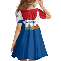 Netherlands Amsterdam Family Matching Off The Shoulder Long Sleeve Dress and Hawaiian Shirt with Colorful Canal Houses and National Flag Design - Wonder Print Shop