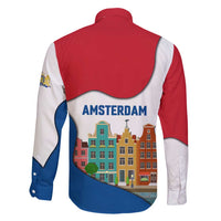 Netherlands Amsterdam Family Matching Off Shoulder Short Dress and Hawaiian Shirt with Colorful Canal Houses and National Flag Design - Wonder Print Shop