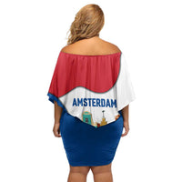 Netherlands Amsterdam Family Matching Off Shoulder Short Dress and Hawaiian Shirt with Colorful Canal Houses and National Flag Design - Wonder Print Shop