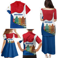 Netherlands Amsterdam Family Matching Puletasi and Hawaiian Shirt with Colorful Canal Houses and National Flag Design - Wonder Print Shop