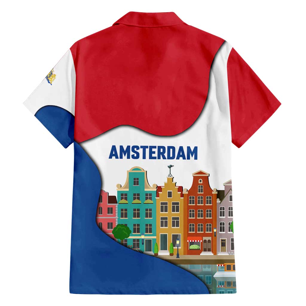 Netherlands Amsterdam Family Matching Summer Maxi Dress and Hawaiian Shirt with Colorful Canal Houses and National Flag Design - Wonder Print Shop