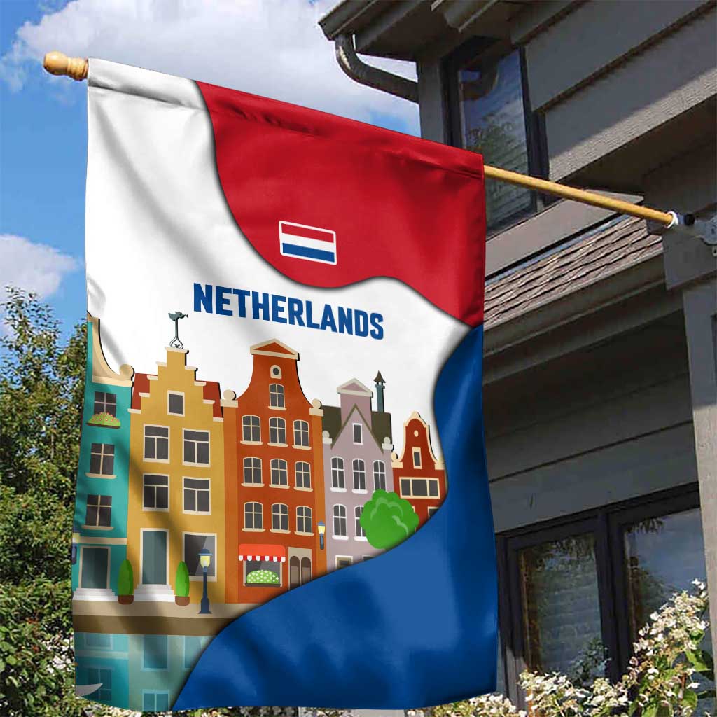 Netherlands Amsterdam Garden Flag with Colorful Canal Houses and National Flag Design - Wonder Print Shop