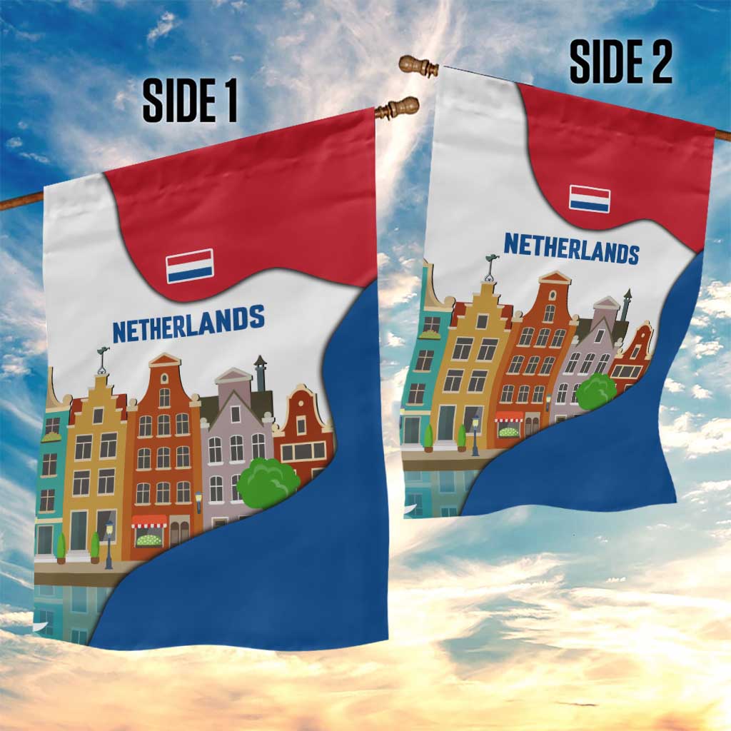Netherlands Amsterdam Garden Flag with Colorful Canal Houses and National Flag Design - Wonder Print Shop
