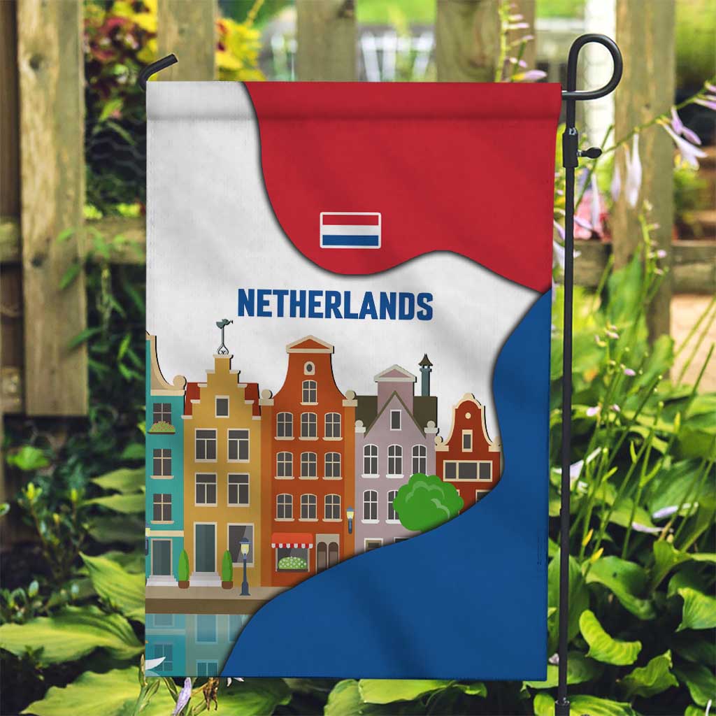 Netherlands Amsterdam Garden Flag with Colorful Canal Houses and National Flag Design - Wonder Print Shop