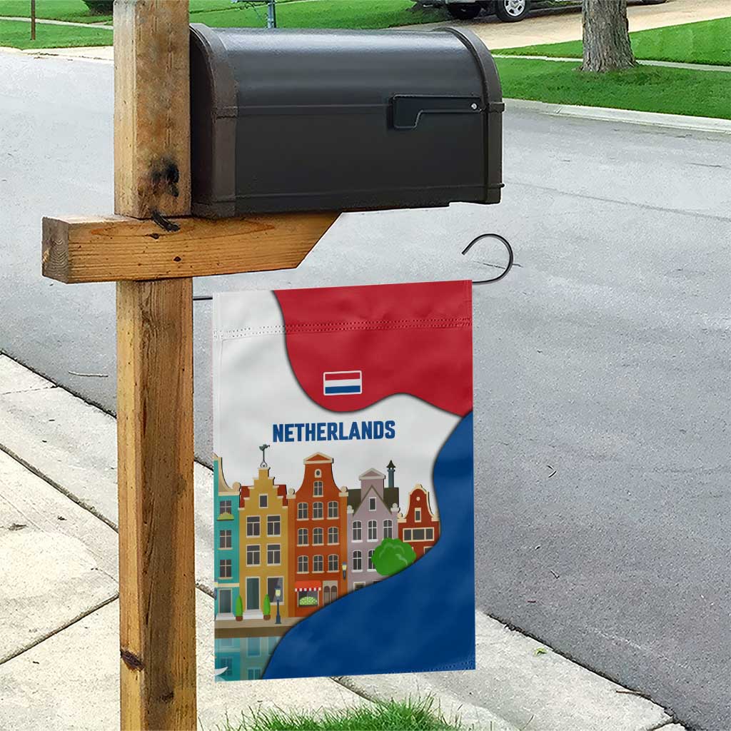 Netherlands Amsterdam Garden Flag with Colorful Canal Houses and National Flag Design - Wonder Print Shop