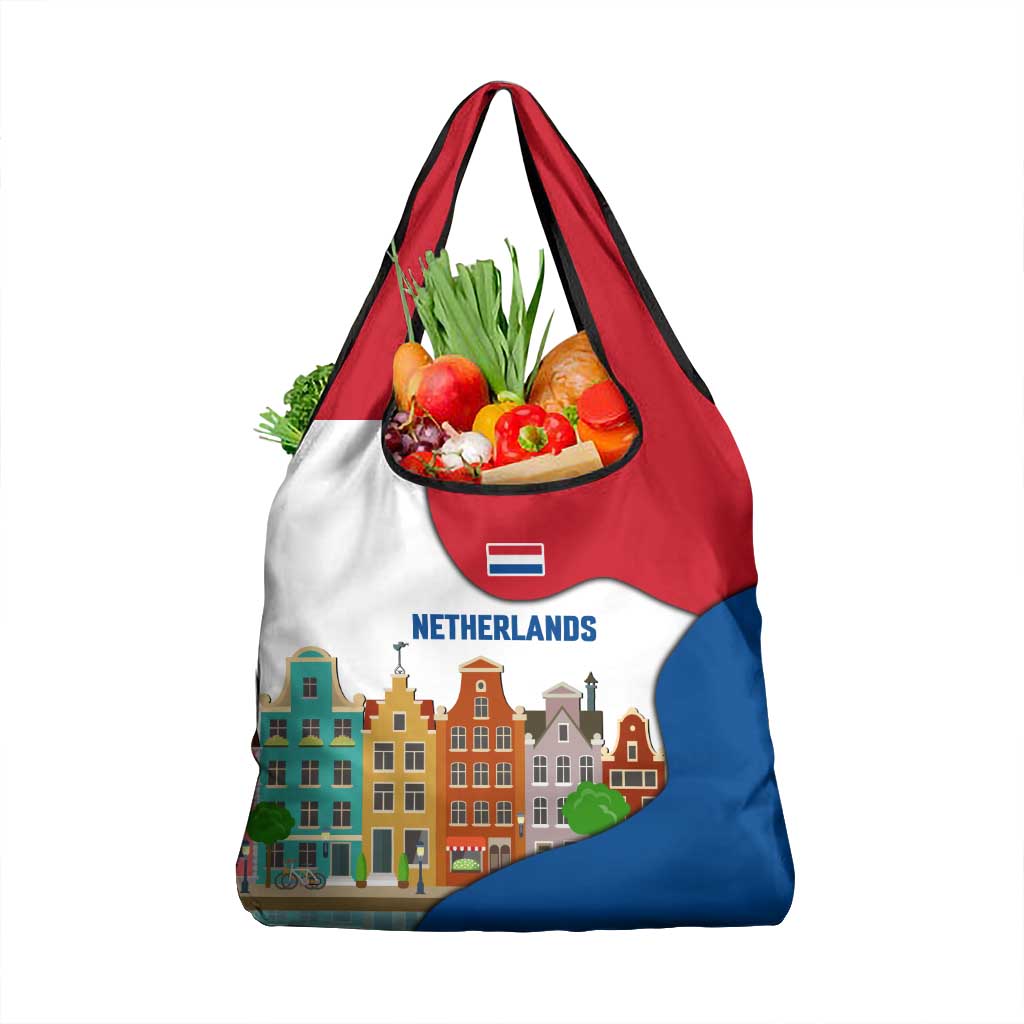 Netherlands Amsterdam Grocery Bag with Colorful Canal Houses and National Flag Design - Wonder Print Shop