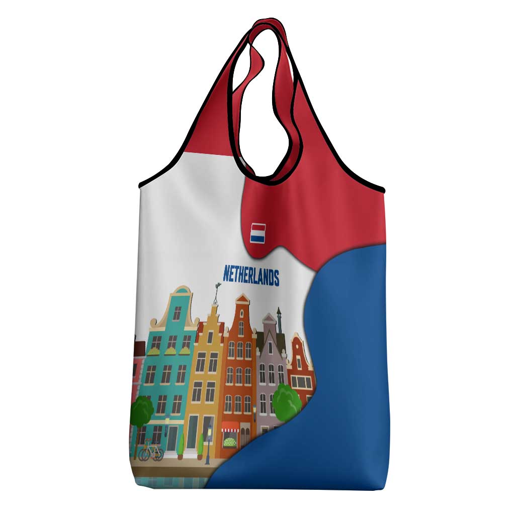 Netherlands Amsterdam Grocery Bag with Colorful Canal Houses and National Flag Design - Wonder Print Shop