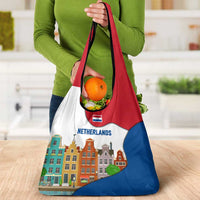 Netherlands Amsterdam Grocery Bag with Colorful Canal Houses and National Flag Design - Wonder Print Shop