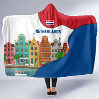 Netherlands Amsterdam Hooded Blanket with Colorful Canal Houses and National Flag Design - Wonder Print Shop