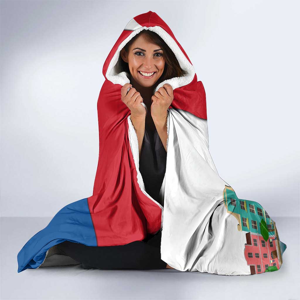 Netherlands Amsterdam Hooded Blanket with Colorful Canal Houses and National Flag Design - Wonder Print Shop