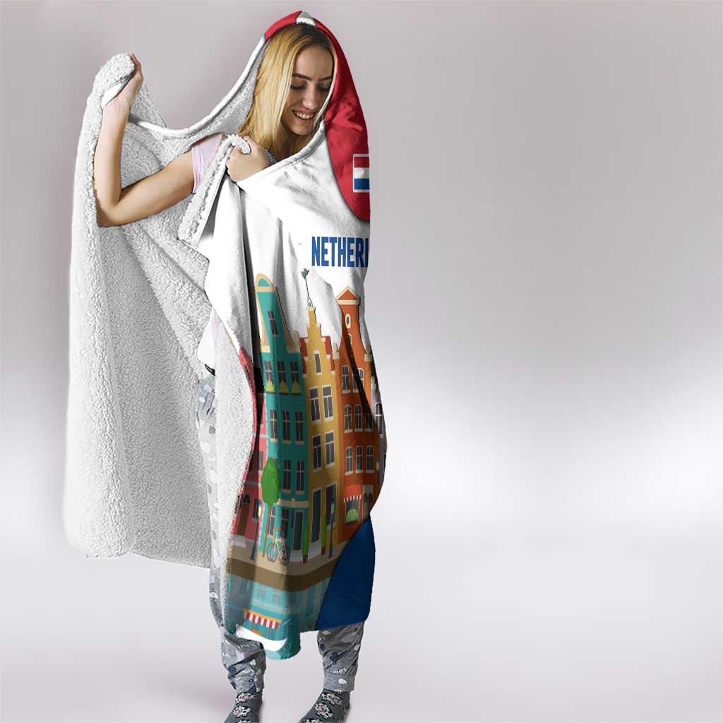 Netherlands Amsterdam Hooded Blanket with Colorful Canal Houses and National Flag Design - Wonder Print Shop