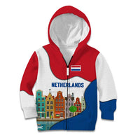 Netherlands Amsterdam Kid Hoodie with Colorful Canal Houses and National Flag Design - Wonder Print Shop