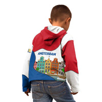 Netherlands Amsterdam Kid Hoodie with Colorful Canal Houses and National Flag Design - Wonder Print Shop