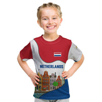 Netherlands Amsterdam Kid T Shirt with Colorful Canal Houses and National Flag Design - Wonder Print Shop