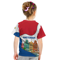 Netherlands Amsterdam Kid T Shirt with Colorful Canal Houses and National Flag Design - Wonder Print Shop