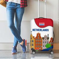 Netherlands Amsterdam Luggage Cover with Colorful Canal Houses and National Flag Design - Wonder Print Shop