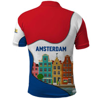 Netherlands Amsterdam Polo Shirt with Colorful Canal Houses and National Flag Design - Wonder Print Shop