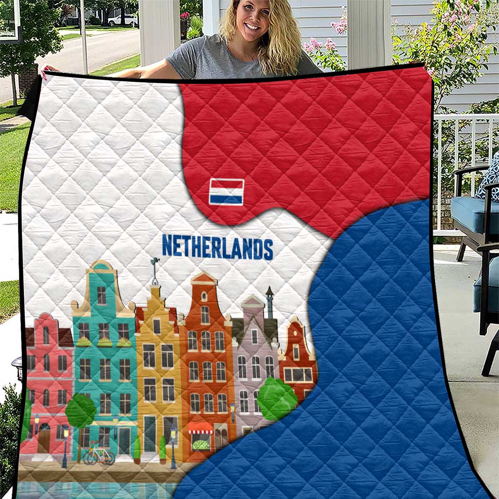 Netherlands Amsterdam Quilt with Colorful Canal Houses and National Flag Design - Wonder Print Shop
