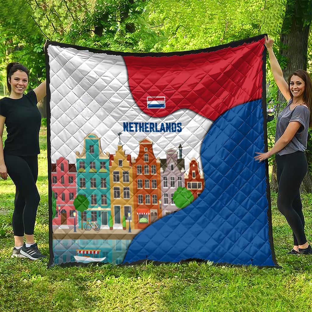 Netherlands Amsterdam Quilt with Colorful Canal Houses and National Flag Design - Wonder Print Shop