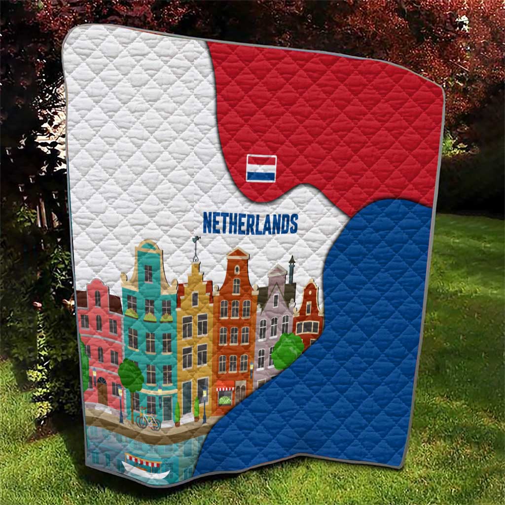 Netherlands Amsterdam Quilt with Colorful Canal Houses and National Flag Design - Wonder Print Shop