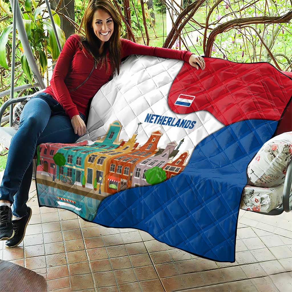 Netherlands Amsterdam Quilt with Colorful Canal Houses and National Flag Design - Wonder Print Shop