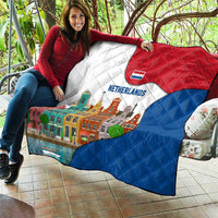 Netherlands Amsterdam Quilt with Colorful Canal Houses and National Flag Design - Wonder Print Shop