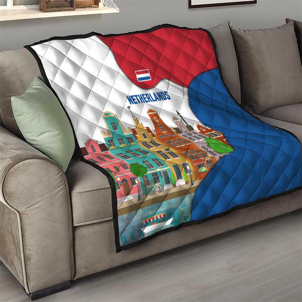 Netherlands Amsterdam Quilt with Colorful Canal Houses and National Flag Design - Wonder Print Shop