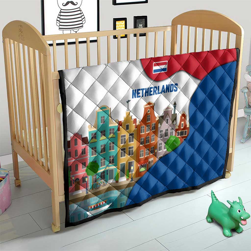 Netherlands Amsterdam Quilt with Colorful Canal Houses and National Flag Design - Wonder Print Shop