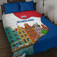 Netherlands Amsterdam Quilt Bed Set with Colorful Canal Houses and National Flag Design - Wonder Print Shop