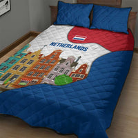 Netherlands Amsterdam Quilt Bed Set with Colorful Canal Houses and National Flag Design - Wonder Print Shop