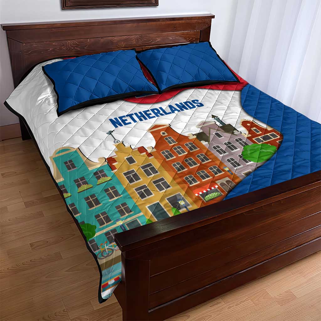 Netherlands Amsterdam Quilt Bed Set with Colorful Canal Houses and National Flag Design - Wonder Print Shop