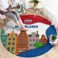 Netherlands Amsterdam Round Carpet with Colorful Canal Houses and National Flag Design - Wonder Print Shop