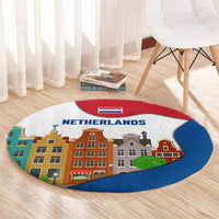 Netherlands Amsterdam Round Carpet with Colorful Canal Houses and National Flag Design - Wonder Print Shop