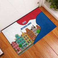 Netherlands Amsterdam Rubber Doormat with Colorful Canal Houses and National Flag Design - Wonder Print Shop