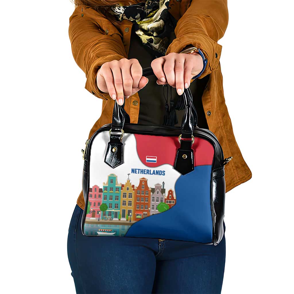 Netherlands Amsterdam Shoulder Handbag with Colorful Canal Houses and National Flag Design - Wonder Print Shop