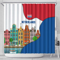 Netherlands Amsterdam Shower Curtain with Colorful Canal Houses and National Flag Design - Wonder Print Shop