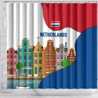Netherlands Amsterdam Shower Curtain with Colorful Canal Houses and National Flag Design - Wonder Print Shop
