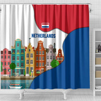Netherlands Amsterdam Shower Curtain with Colorful Canal Houses and National Flag Design - Wonder Print Shop