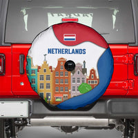 Netherlands Amsterdam Spare Tire Cover with Colorful Canal Houses and National Flag Design - Wonder Print Shop