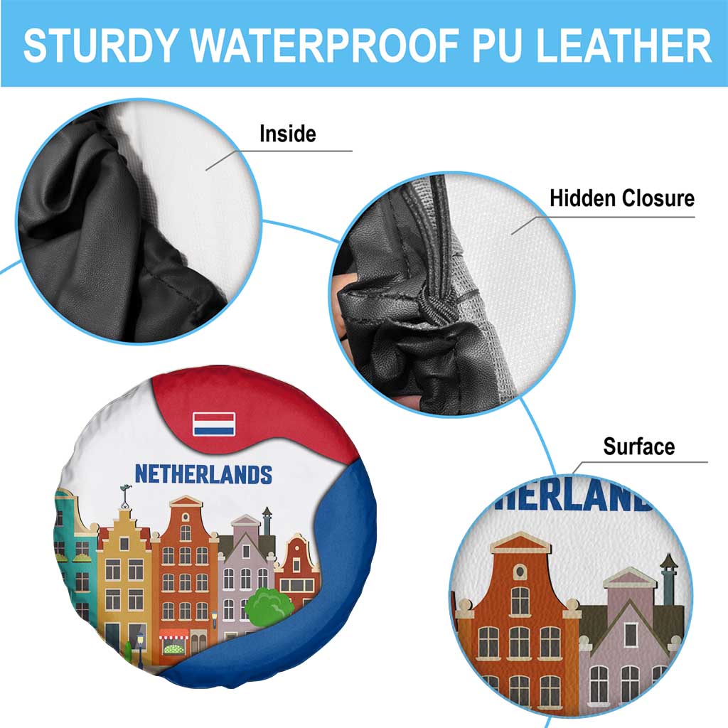 Netherlands Amsterdam Spare Tire Cover with Colorful Canal Houses and National Flag Design - Wonder Print Shop