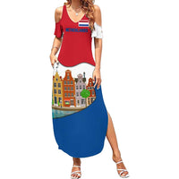 Netherlands Amsterdam Summer Maxi Dress with Colorful Canal Houses and National Flag Design - Wonder Print Shop