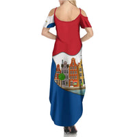 Netherlands Amsterdam Summer Maxi Dress with Colorful Canal Houses and National Flag Design - Wonder Print Shop